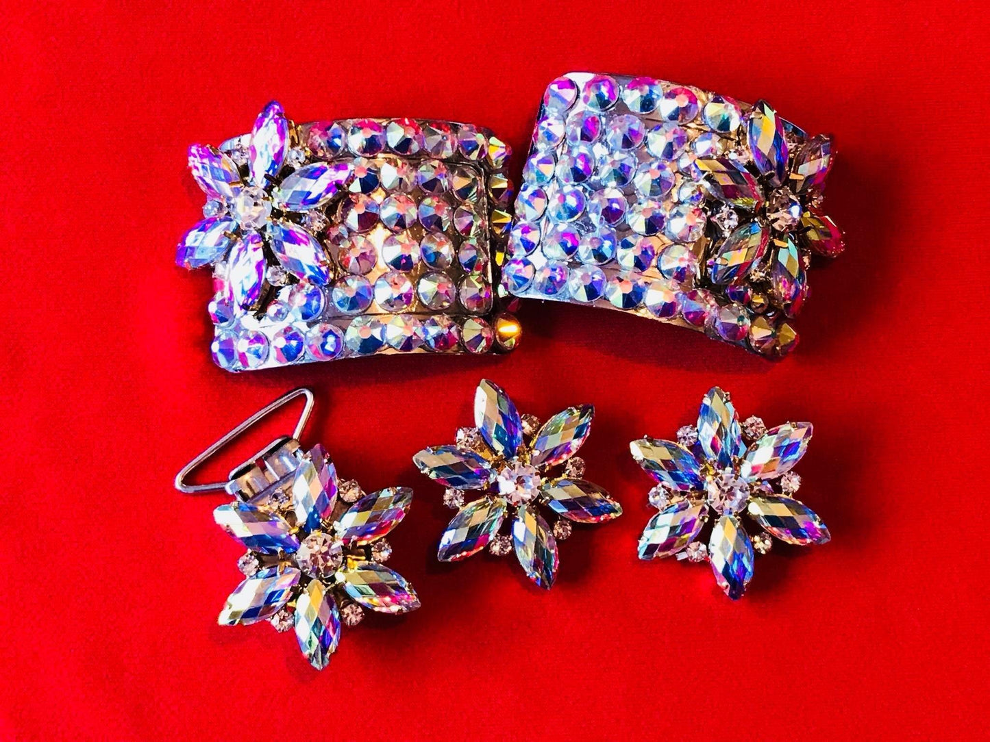 Gift set Deal Irish Dancing Flower Buckles earrings and Number clip - Rhinestone HQ