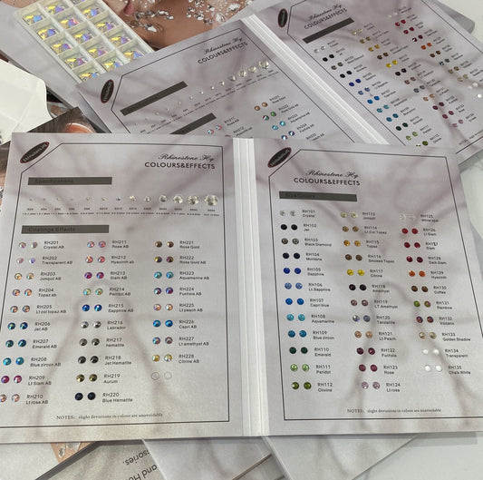 Colour chart card book, sample size sheet guide - Rhinestone HQ