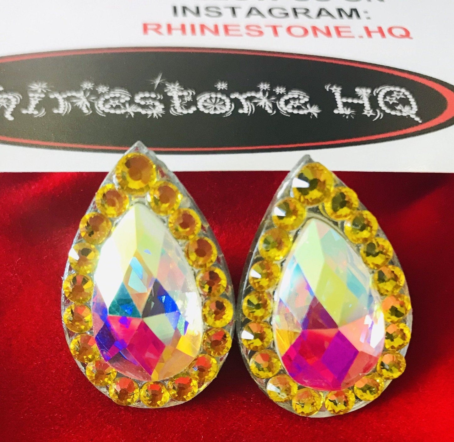 Teardrop Earrings with rhinestone edged size 17x28mm STUDS - Rhinestone HQ