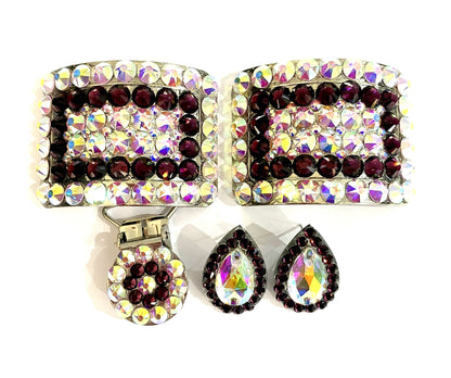 Irish dance Gift Deal Set Shoe Buckles Earrings & Number clip with your colour choice and Crystal ab - Rhinestone HQ