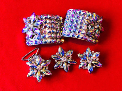 Gift set Deal Irish Dancing  Flower Buckles earrings and Number clip - Rhinestone HQ