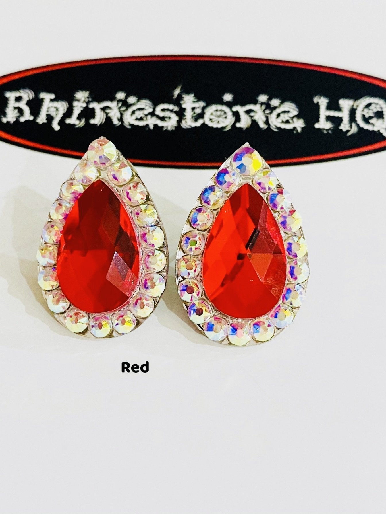 Coloured teardrop edged earrings-Rhinestone HQ