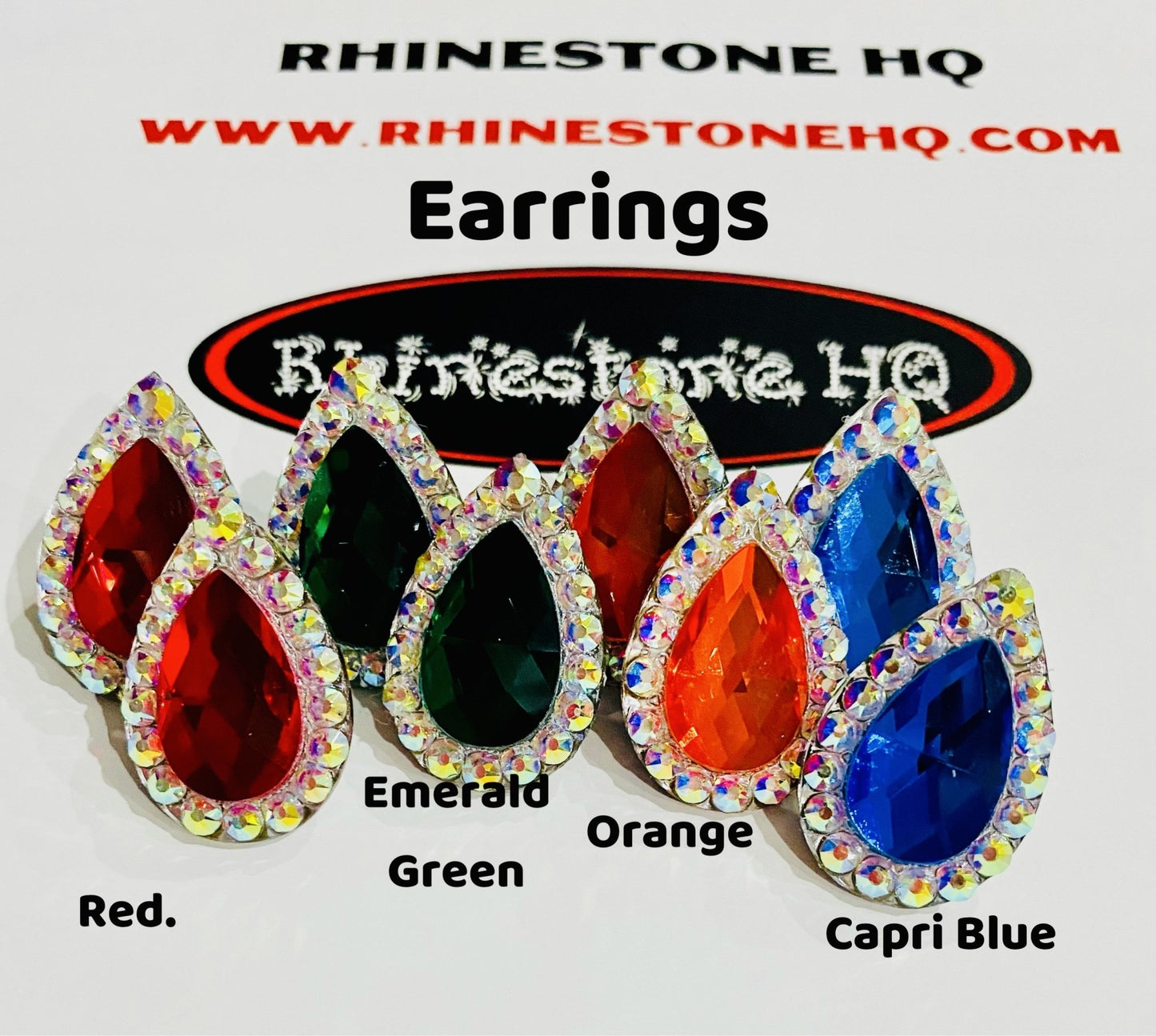 Coloured teardrop edged earrings-Rhinestone HQ