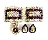 Irish dance Gift Deal Set Shoe Buckles Earrings & Number clip with your colour choice and Crystal ab-Rhinestone HQ