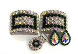 Irish dance Gift Deal Set Shoe Buckles Earrings & Number clip with your colour choice and Crystal ab-Rhinestone HQ
